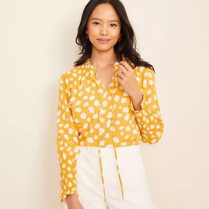 Ann Taylor Leopard Print Smocked Tie Neck Popover